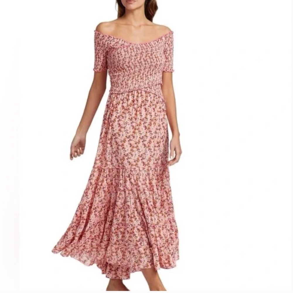 Poupette St Barth Soledad On/Off-The-Shoulder Smocked Midi-Dress Pink Size Large